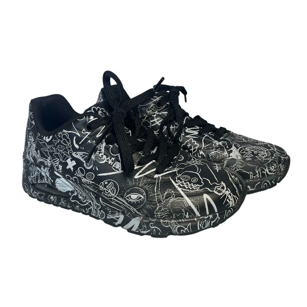 Skechers Vexx Uno Process Sketch Sneakers Black White Women 7.5